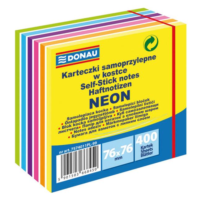 Bloček Donau, 76 x 76 mm, mix 6 neonových farieb, 400 lístkov