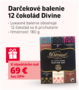 Darčekové balenie Divine 12 čokolád s 6-ti príchuťami, 180g