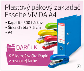 5x Plastový pákový zakladač Esselte Vivida A4 + darček zošívačka Rapid F30 v rovnakej farbe