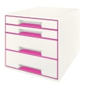 Zásuvkový box Leitz WOW, 4 zásuvky, biely/ružový