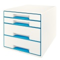 Zásuvkový box Leitz WOW, 4 zásuvky, biely/modrý