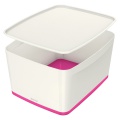 Úložný box vekom Leitz MyBox WOW - plastový, veľkosť L, biely/ružový