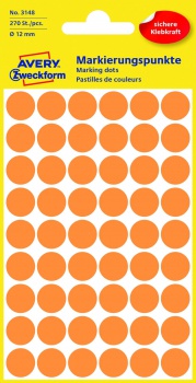 Okrúhle etikety Avery Zweckform - neón oranžova, d=12mm