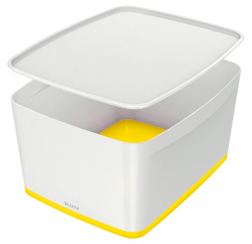 Úložný box s vekom Leitz MyBox - veľ. L, biela/žltá