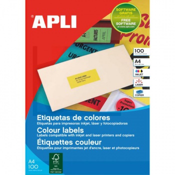 Etikety farebné 70x31mm APLI A4 100 hárkov žlté 