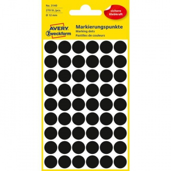 Etikety kruhové 12mm Avery čierne