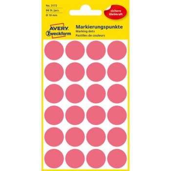 Etikety kruhové 18mm Avery neónovo červené 