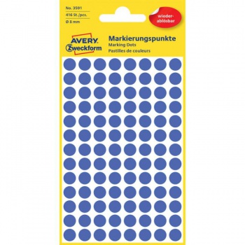 Etikety kruhové 8mm Avery odnímateľné modré