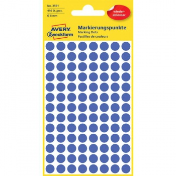 Etikety kruhové 8mm Avery odnímateľné modré 