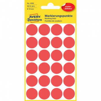 Etikety kruhové 18mm Avery odnímateľné červené 