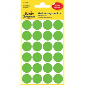 Etikety kruhové 18mm Avery odnímateľné zelené 