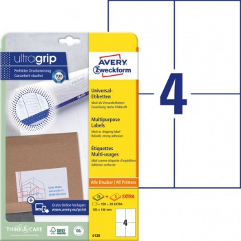 Etikety univerzálne 105x148mm Avery A4 25+5 hárkov 