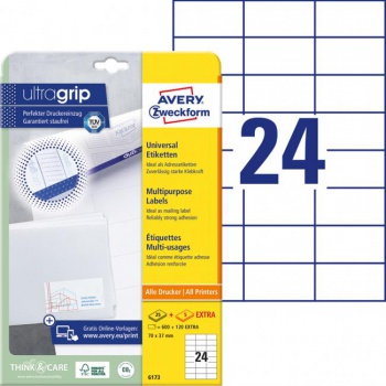 Etikety univerzálne 70x37mm Avery A4 25+5 hárkov 