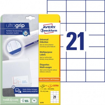 Etikety univerzálne 70x42,3mm Avery A4 25+5 hárkov 