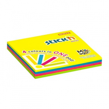 Samolepiaci bloček Stick&#39;n Hopax MAGIC 4 neónové farby, 76 x 76 mm, 100 lístkov 