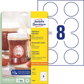 Etikety kruhové 65mm Avery 10 hárkov biele 