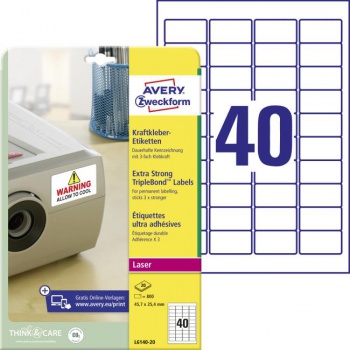 Etikety odolné na špeciálne použitie s trojnásobnou lepivosťou Avery 45,7x25,4mm biele 