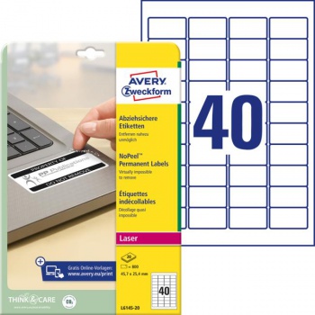 Etikety odolné na špeciálne použitie Avery `okamžite viditeľná manipulácia` 45,7x25,4mm biele 