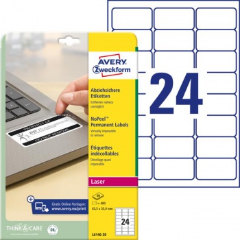 Etikety odolné na špeciálne použitie Avery `okamžite viditeľná manipulácia` 63,5x33,9mm biele 