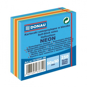 Samolepiaci bloček Donau neónový 50x50mm 250l modrý 