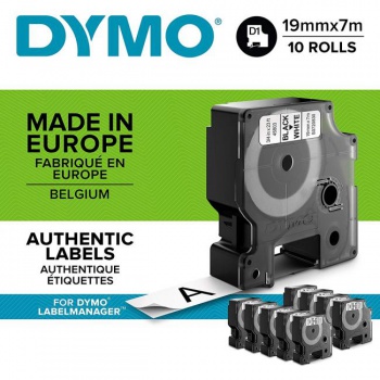 Samolepiaca páska Dymo D1 19 mm biela/čierna, 10ks 