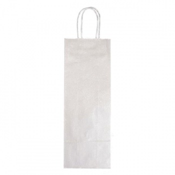 Papierová taška na víno 140x80x390,mm strieborná, krútené ušká vo farbe 