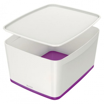 Úložný box s vekom Leitz MyBox, veľkosť L biela/purpurová 
