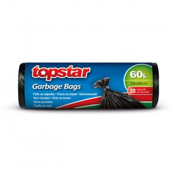 Vrecia zaväzovacie TOPSTAR 60 ℓ, 58 x 68 cm 9 mic., čierne (20 ks) 