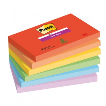 Samolepiaci bloček Post-it Super Sticky PLAYFUL, veľkosť 76x127 mm, 6 bločkov po 90 lístkov 
