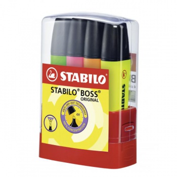 Sada zvýrazňovačov STABILO BOSS ORIGINAL BOSSparade 4 ks Stolný set žltá, oranžová, zelená, ružová 