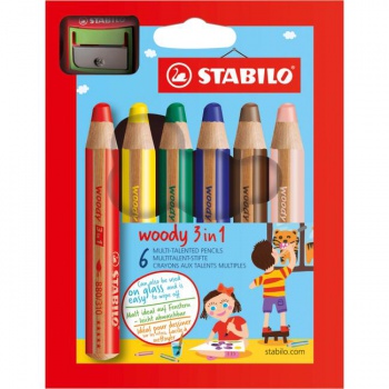 Farbičky STABILO woody 3 in 1 6 ks Sada v kartónovom obale so strúhadlom 
