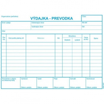 Výdajka - prevodka, A5, bez DPH, samoprepis s kart. obálkou a podložkou 