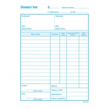 Dodací list s DPH, samoprepis, A5, 100 listov 