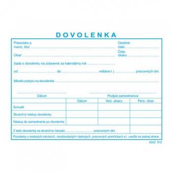 Tlačivo Dovolenka A6, 100 listov 