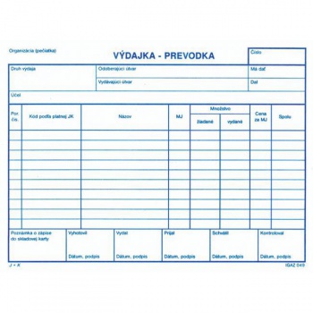 Výdajka - prevodka bez DPH, A5