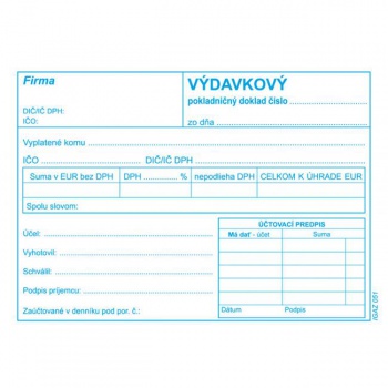 Výdavkový pokladničný doklad s DPH, samoprepis, A6, 100 listov 