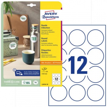 Etikety univerzálne kruhové 60mm Avery A4 10 hárkov 