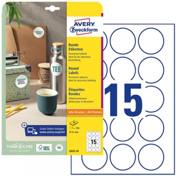Etikety univerzálne kruhové 51mm Avery A4 10 hárkov 
