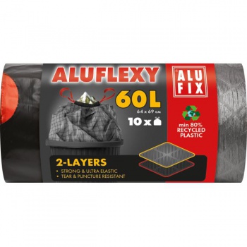 Vrecia na odpadky zaťahovacie, 60 l / 10 ks, 33mic., LDPE 2 vrstvové, 64 x 69 cm, sivo-čierne 