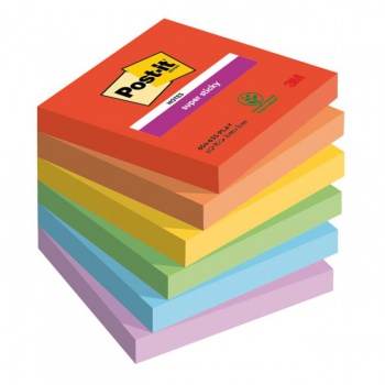 Samolepiaci bloček Post-it Super Sticky PLAYFUL, veľkosť 76x76 mm, 6 bločkov po 90 lístkov 