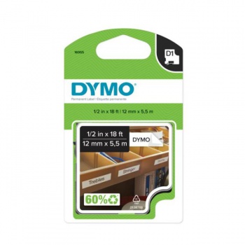Permanentná vinylová páska Dymo D1 12 mm biela/čierna 