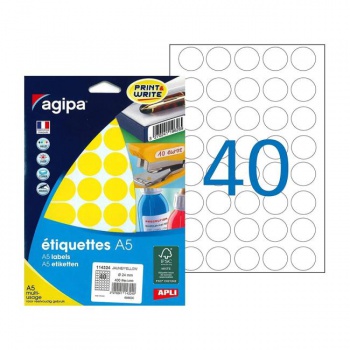 Etikety kruhové 24mm Agipa A5 žlté 