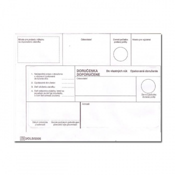 Obálka B6 doporučene DVR, opakované doručenie, doručenka 