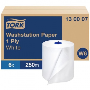 Papierové utierky v rolke 1-vrstv. TORK Basic biele W6, návin 250 m (6 ks) 