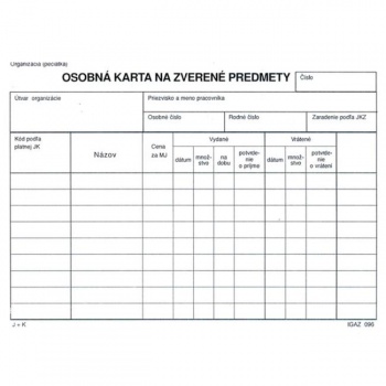 Osobná karta na zverené predmety 