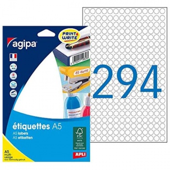 Etikety kruhové 8mm Agipa A5 biele 