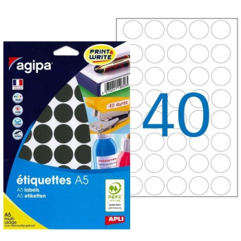 Etikety kruhové 24mm Agipa A5 čierne 