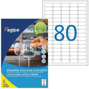 Etikety univerzálne odnímateľné 35,6x16,9mm Agipa A4 25 hárkov 