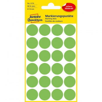 Etikety kruhové 18mm Avery neónovo zelené 