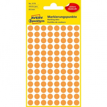 Etikety kruhové 8mm Avery neónovo oranžové 